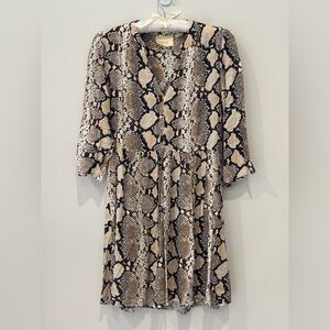 Maeve Anthropologie Women's Sz XS/P Juno Tan Python Snake Print Dress 3/4 Sleeve